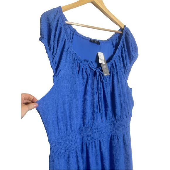 Lane Bryant blue Cap-Sleeve Smocked-Waist Midi Dress sz 22/24 - Picture 3 of 7